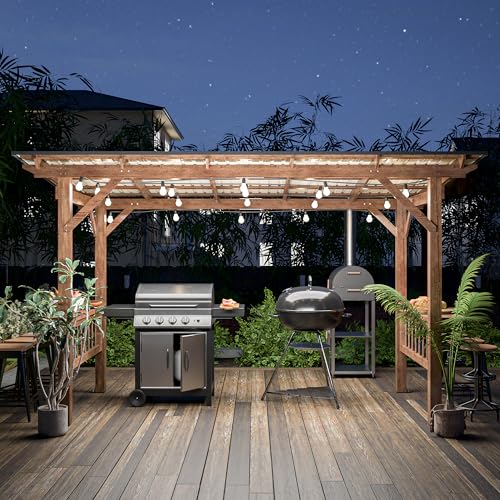 Hardtop Grill Gazebo 13x6 Wooden Pergola BBQ Gazebo with Galvanized