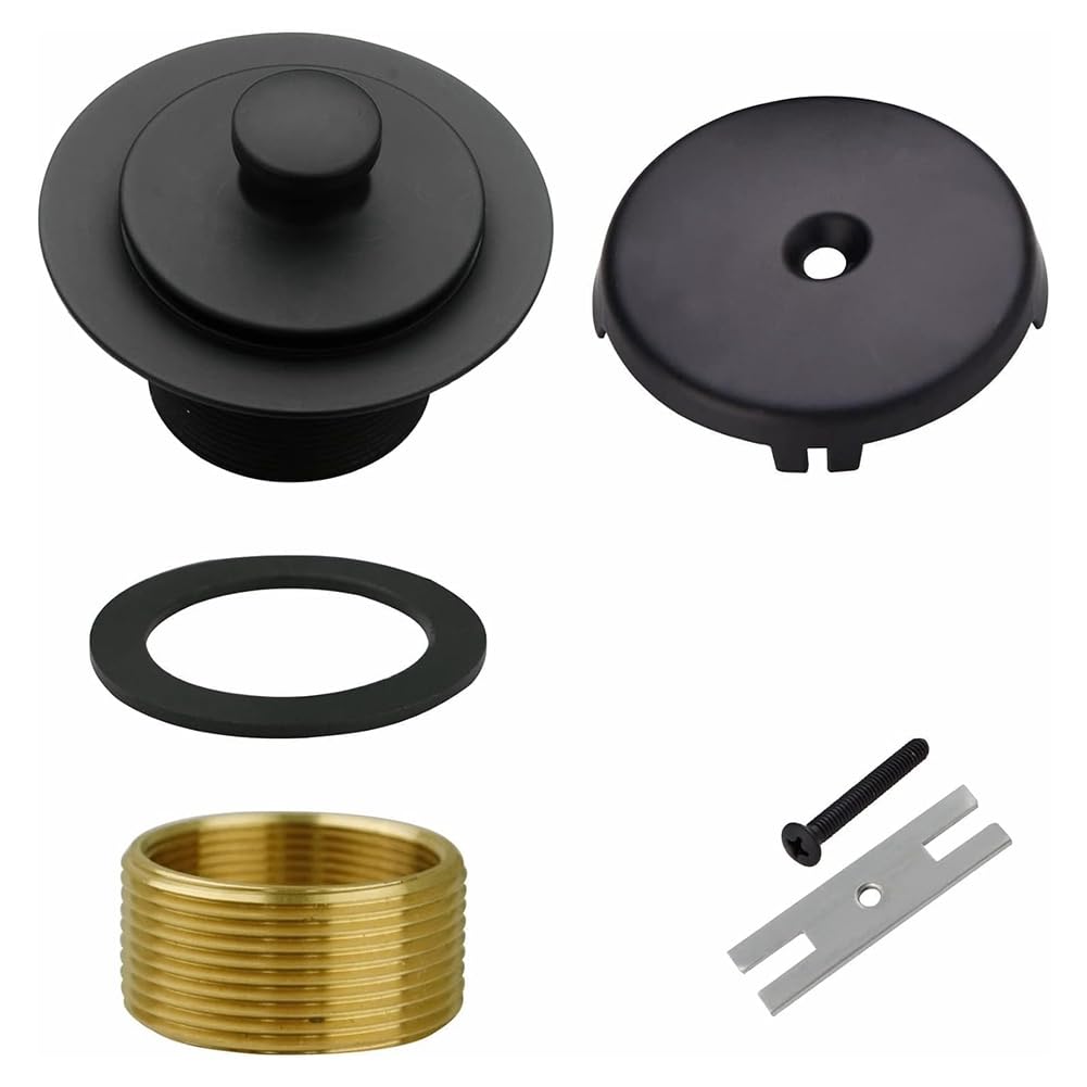 IJSDNVJNDX Universal All Metal Lift& Turn Bath Tub Drain and Overflow Kit with Single Hole Overflow Faceplate Black Bathtub Accessories