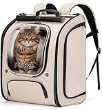 pecute Katzenrucksack Bubble Haustier Rucksack mit Netzfenster, Tragbare und Faltbare Katzentasche, Atmungsaktive und Leichte Hundetasche für Hunde Katzen Haustiere, Khaki (48 * 38 * 28cm)
