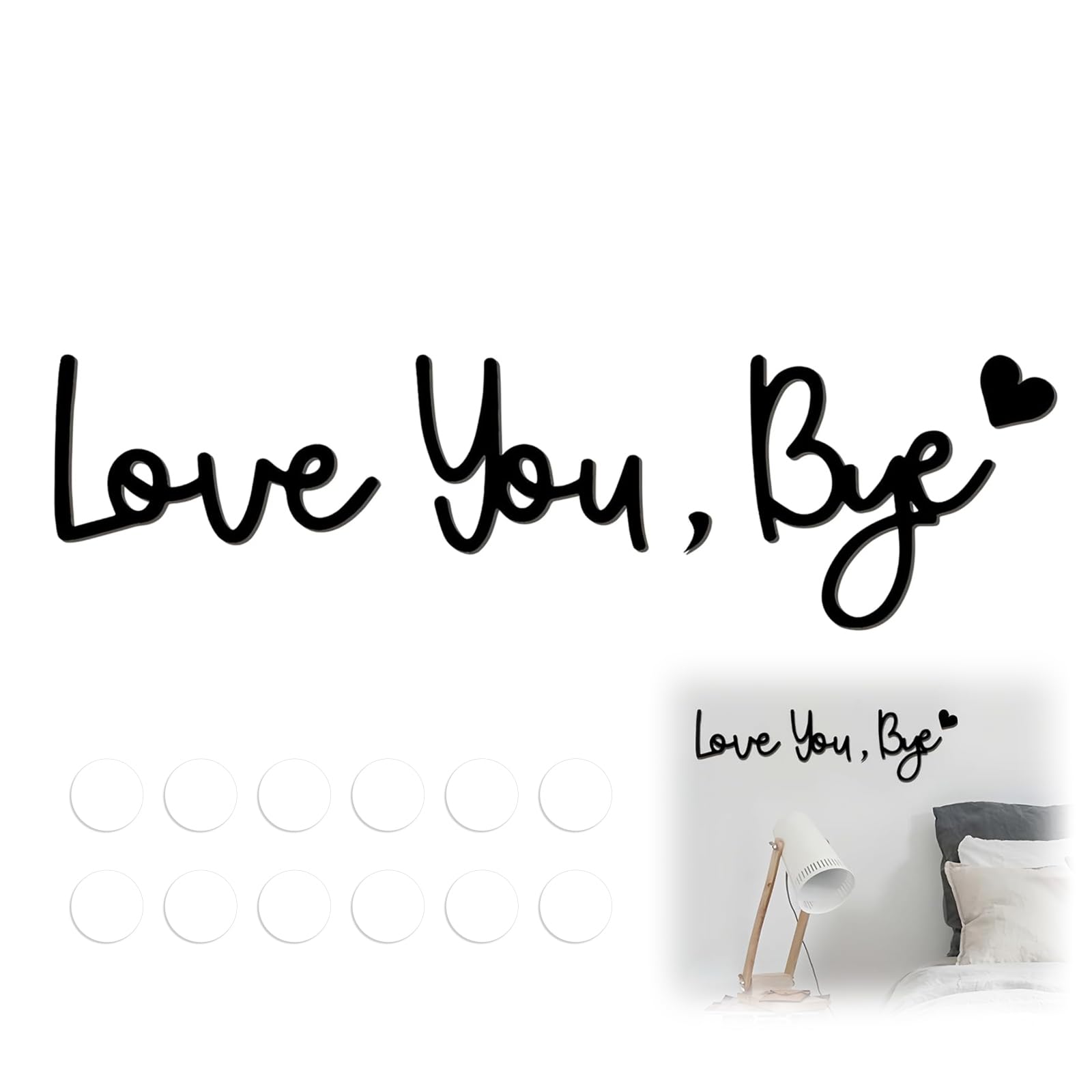 Love You Bye Above Door Sign, Modern Black Letter Wall Art, Wooden Love You Bye Sign for Hallway Stairs, Valentine's Wedding Thanksgiving Gift, Hanging with Sticky Dots