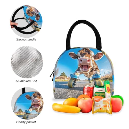 Backpack Lunch Box Set Large Capacity Travel Backpacks and Insulated Lunch Bag for Commute Hiking Picnic Skating Cow Print4