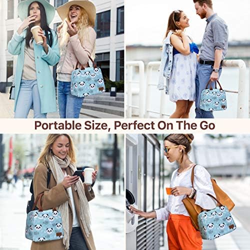 Bagseri Lunch Bag, Insulated Lunch Box for Women Girls, Reusable Lunch Cooler Bags, with Transparent Phone Holder Pocket, Large Capacity Water-Resistant Lining (Blue Panda)