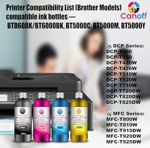 Image of CANOFF Yellow Refill Ink Compatible for - DCP-T300 /T310 /T420W /T426W /T510W /T520W /T710W /T720DW - MFC-T800W /T810W /T910DW - (and Other Models That Support Brother Ink Tank Systems (1000ml X 1)