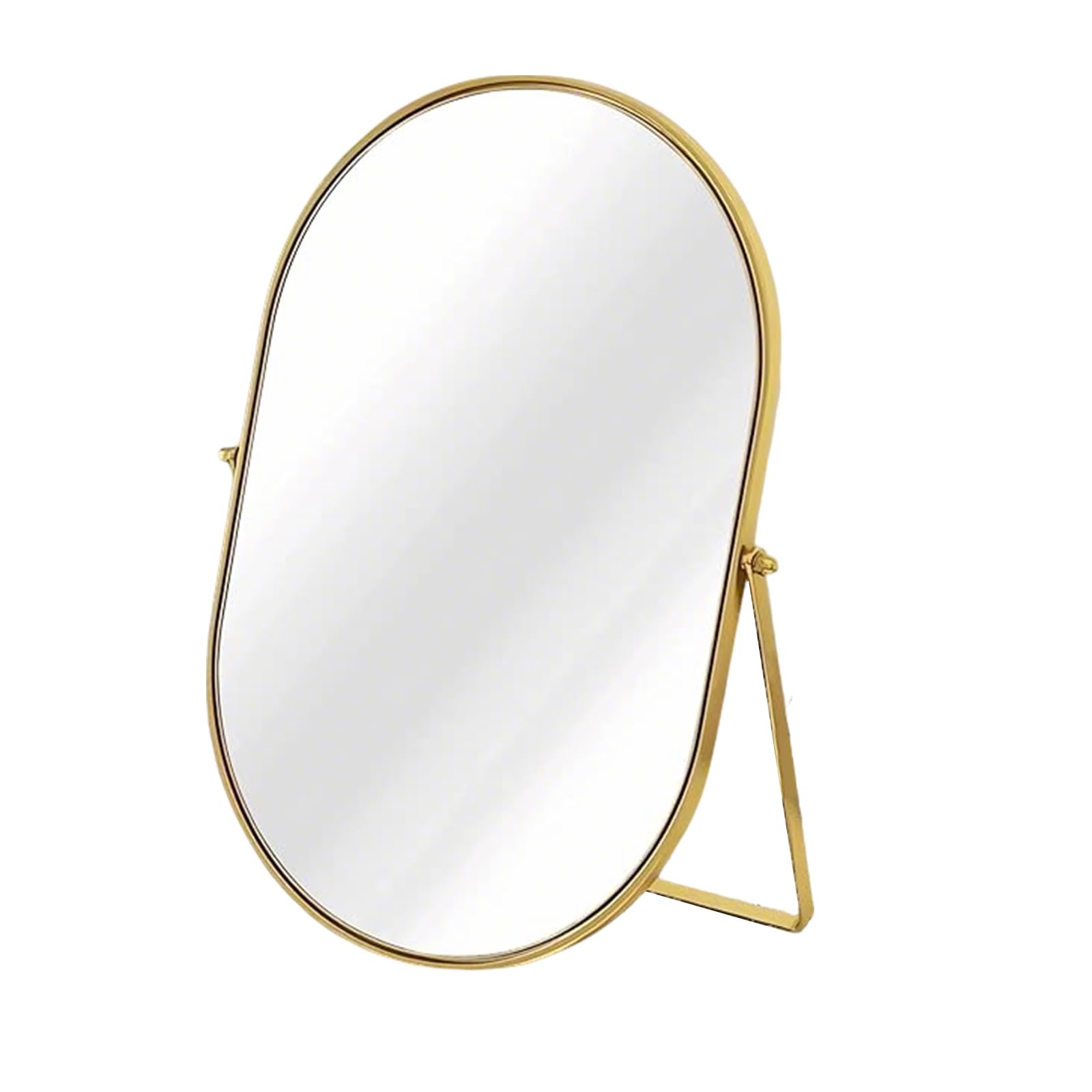 C5DGPH Desk Oval Gold Table Makeup Mirror Metal Frame,HD Single-Sided Dressing Mirror with Stand for Bedroom, Bathroom, Living Room