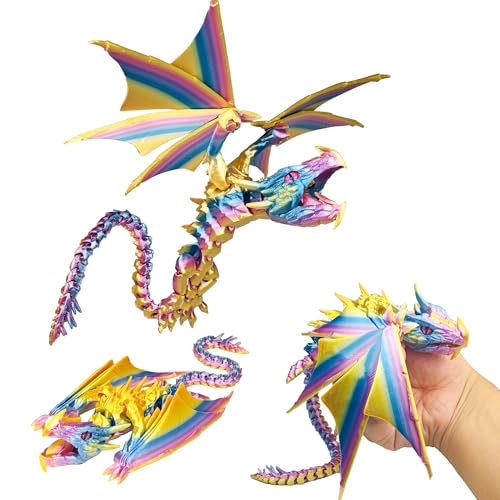 LifeBeWise 3D Printed Dragon, 12 Inch Articulated Dragon with Wings, Flying Crystal Dragons 3D Printed Animals, Birthday Gift, Home Decor Executive Desk Toys