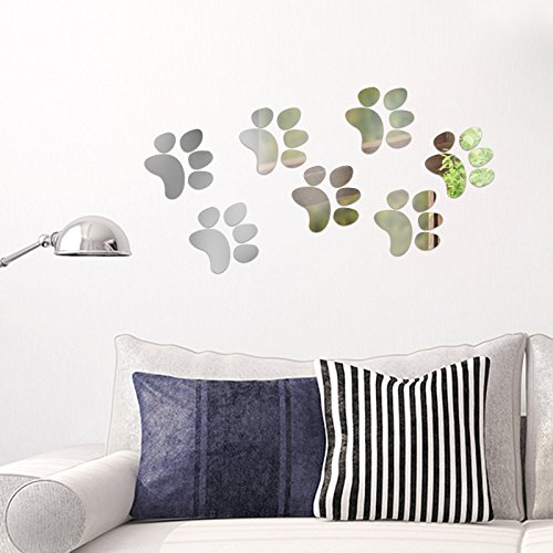 Aooyaoo Diy Dog Footprin Prints Mirror Wall Sticker Children Room Decoration (Silver3) #TOP5