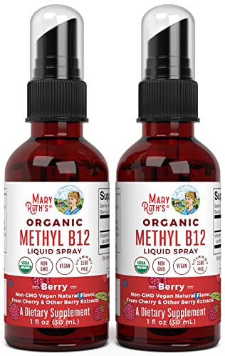 Vitamin B12 Spray | USDA Organic Vitamin B12 Liquid Spray | B12 Vitamin Supplement Liquid for Nerve Function | Liquid Vitamin B12 for Energy Boost | Vegan | Non-GMO | Gluten Free | 1 Fl Oz (2 Pack)