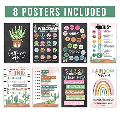 8 Cactus Calming Corner Classroom Posters Preschool Classroom Decorations - Calm Down Corner Classroom Decorations For Preschool Teachers, Feelings Chart For Kids Educational Posters For Classroom #TOP1