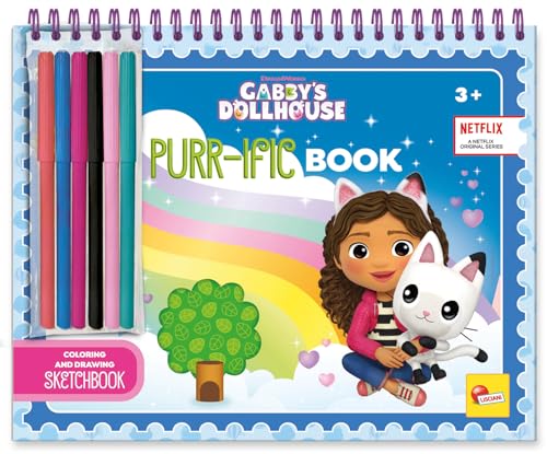 Lisciani - GABBY'S Dollhouse - Purr-IFIC Libro da colorare e da Disegno per Bambini dai 3 Anni in su, Pagine da colorare e Disegni, 30 Pagine da Personalizzare - con Adesivi e 6 pennarelli