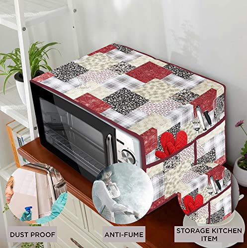 Image of PVC Waterproof 3-Layered Microwave Oven Top Cover With 4 Utility Pockets Suitable for Upto 30 Liter (Color- Multi, Size-36x14 Inches)
