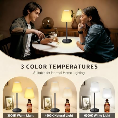 Image of 2Pack Wireless Wine Bottle Lamp Dimmable Rechargeable 3 Color&RGB LED Bottle Lights for Liquor & Wine Bottles Touch Control Battery Operated LED Lamp ABS Cordless Lampshade (2, Wine bottle+Table lamp)