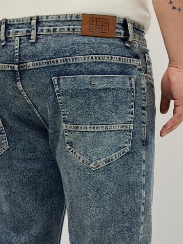 Image of Urbano Plus Men's Regular Fit Heavy Washed Denim Jeans Stretchable