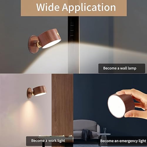 Miniatura 7 de LANDGOO Apliques de Pared de Madera Sapele Lámpara de Mesita de Noche Paquete de 2 - Luces Magnéticas Recargables Regulables 360 para Pasillo y