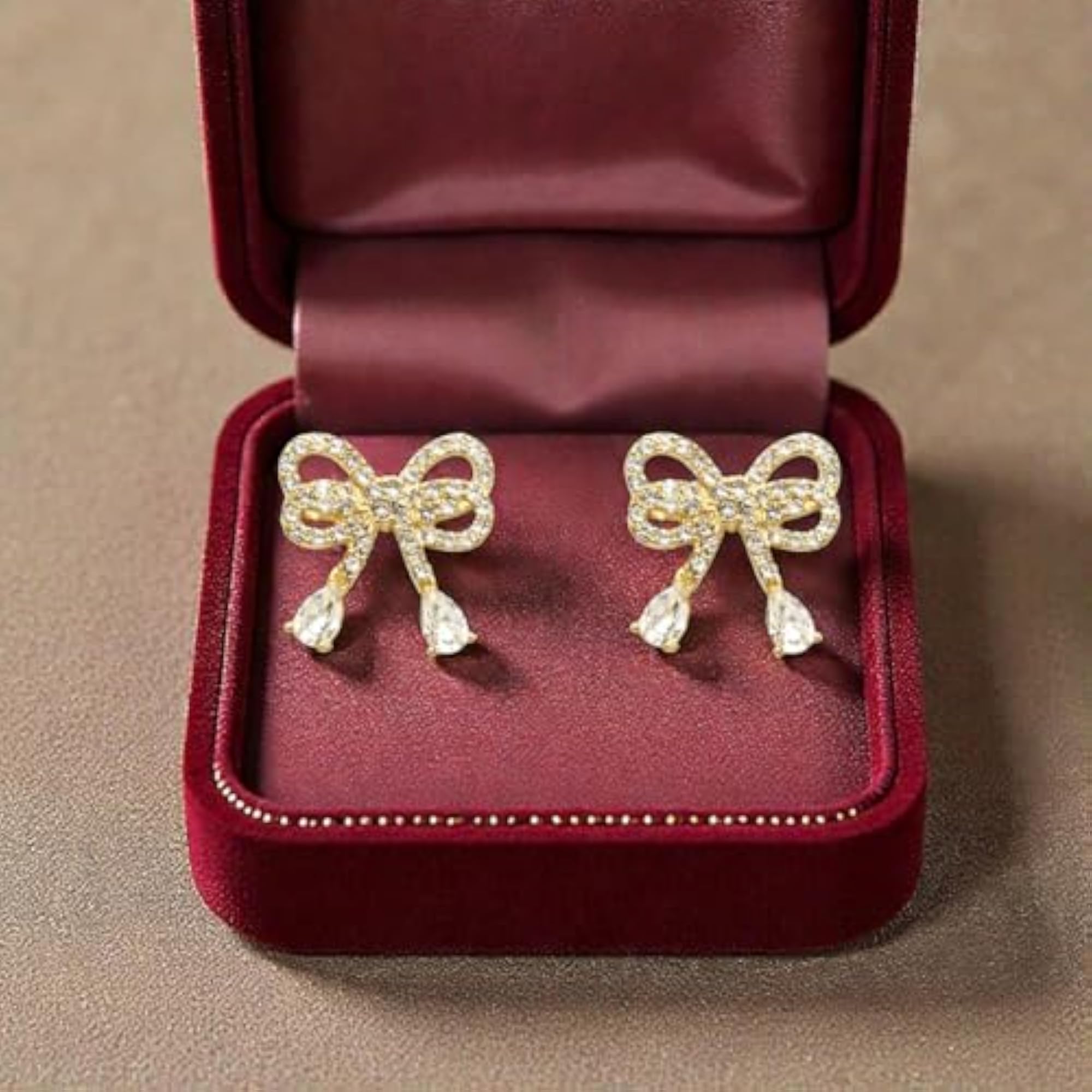 Women's Gold-Tone Sparkling Rhinestone Bow Stud Earrings