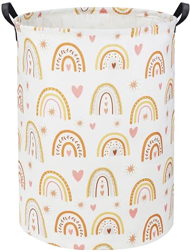 Image of HIYAGON Rainbow Baby Laundry Basket Baby Hamper for Nursery Girl Kids Hamper Cute Kids Toys Storage Bin Organizer Rainbow Room Decor for Home(Star Rainbow)