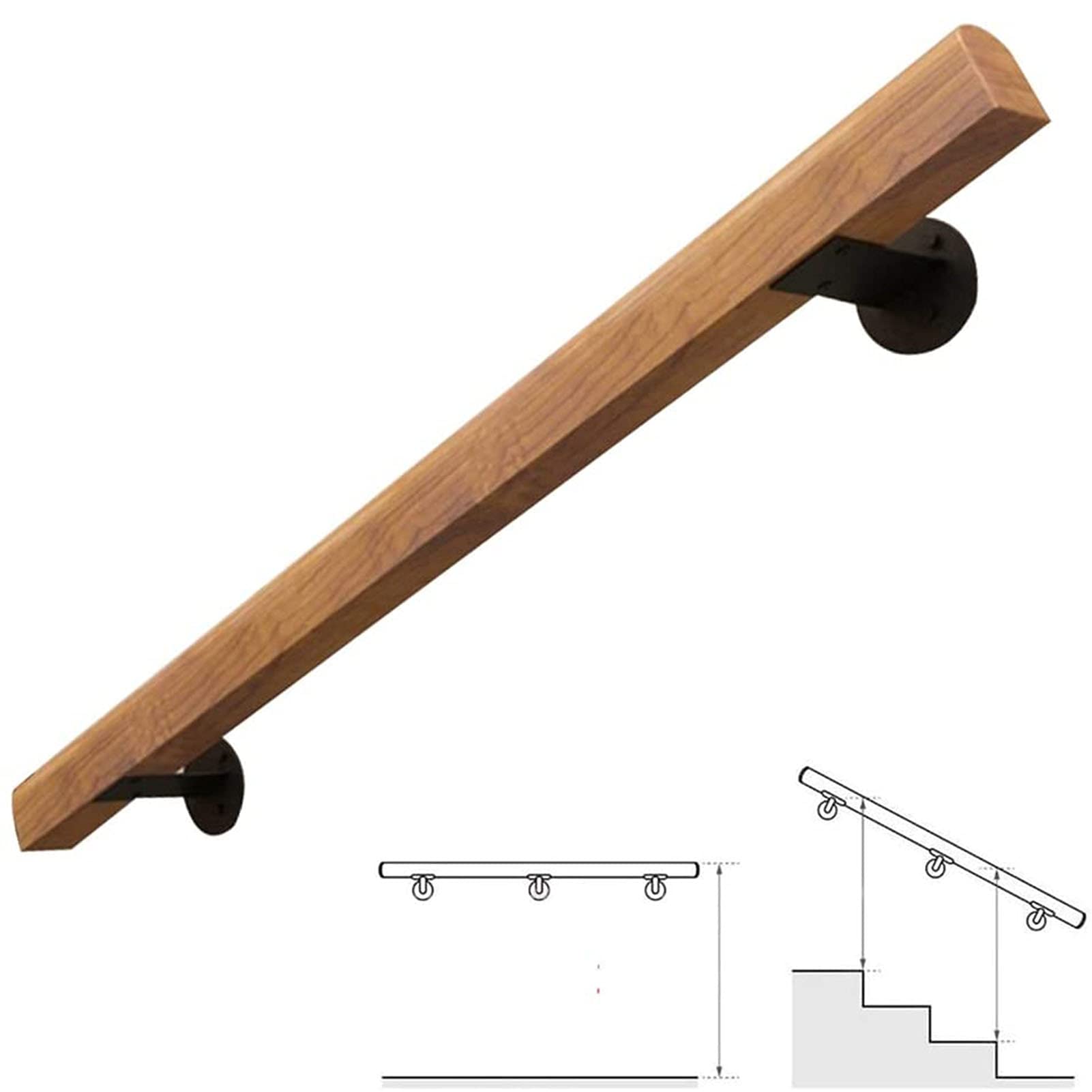 Mains courantes d'escalier en bois massif antidérapantes avec kit support de couloir