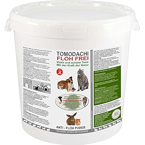 Flohmittel für Hunde, Kieselerde - Kieselgur gegen Ungeziefer, AntiFloh Puder, reine Diatomeen Erde, hochwirksam gegen die Flöhe, ohne chemische Zusätze, Tomodachi Flohfrei 1kg Eimer Cover