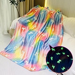 RAINBEAN Glow In The Dark Throw Blanket, Unicorn Blanket for Girls, Luminous Kids Blanket, Soft Flannel Fuzzy Blankets for Girls, Birthday Christmas Unicorn Gifts (127cm x 150cm)