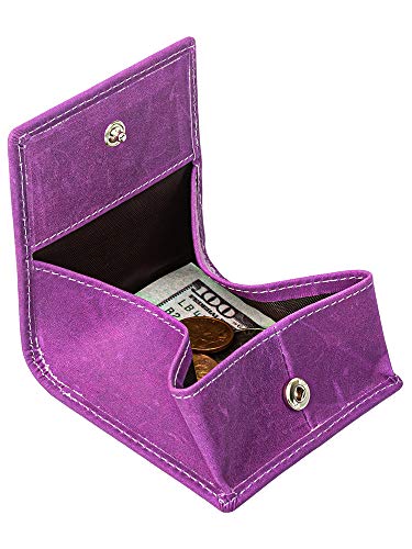 AGBIADD Small Real Leather Money Wallet Mini Coin Purse for Men and Women (Purple)