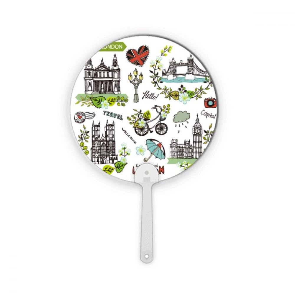 Éventail rond portable Big Ben design Art Déco en plastique pour décoration