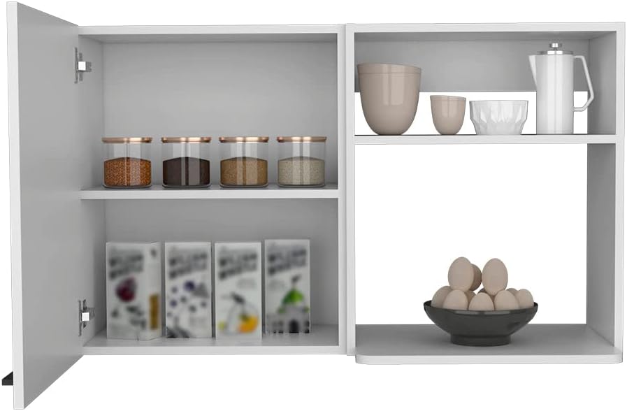 Tuhome Napoles 2 Wall Cabinet with Single Door, Dual Open Storage Shelves, Space-Saving Mounted Kitchen Organizer for Dishes, Spices and Everyday Essentials, Modern Multi-Use Wall Storage Unit