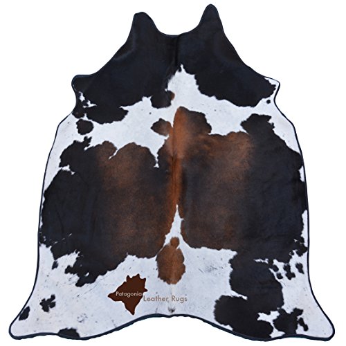 Patagonia Alfombra de Piel de Vaca Black/Brown/White con Borde en Cuero (Cod. 532)