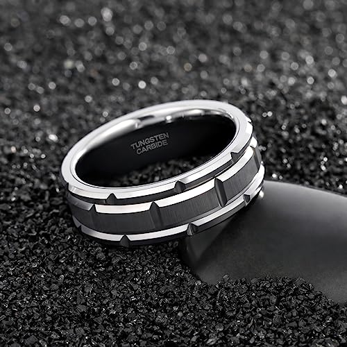 Trumium 8Mm Mens Tungsten Wedding Band Silver Brick Pattern Brushed Finish Engagement Ring Masculine Comfort Fit Size 9 #TOP1