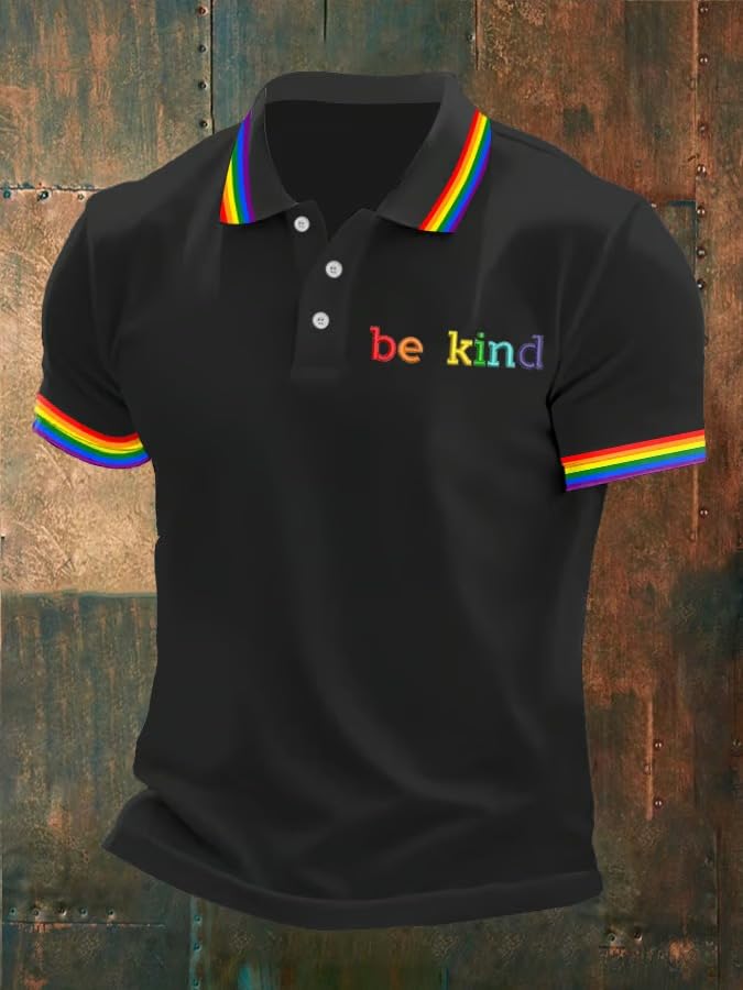 Men's Be Kind Print Polo Shirt Rainbow LGBTQ Gay Pride Month T-Shirts2