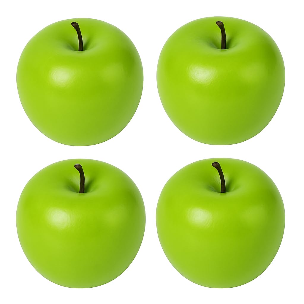 AKORD 4 pcs Artificial Green Apples – Realistic Plastic Fake Fruit Decoration for Home, Kitchen, Parties and Displays