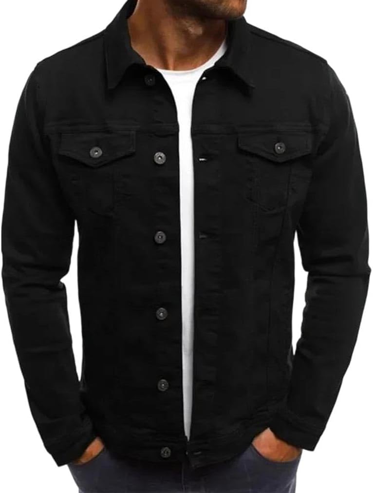 Men Solid Denim Jackets Fashion Retro Jeans Jackets Slim Fit Cotton Casual Coats