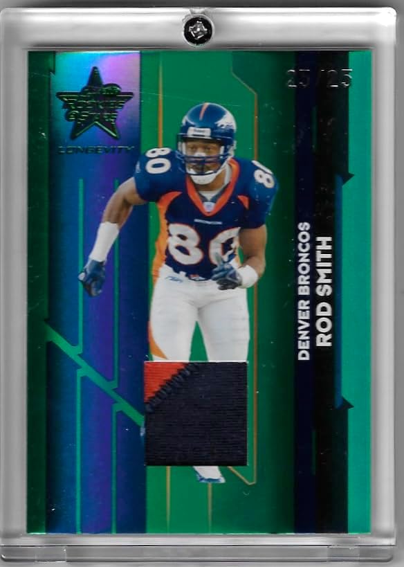 Rod Smith Serial Numbered #25/25 Longevity Green Paralell Authentic Game Used Jersey Relic Memoarblia Collectible Football Card - 2006 Donruss Rookies & Stars Football Card #33 (Broncos) Ships in Screw Down Case