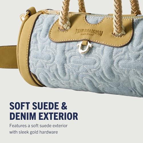 True Religion Duffel Bag, Women's Quilted Handbag with Adjustable Shoulder Strap, Denim, One Size3