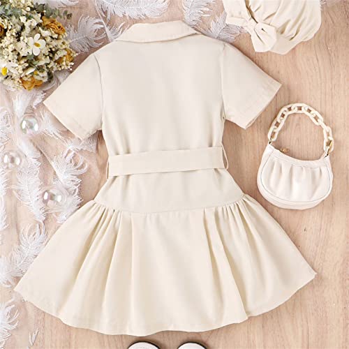 Moonker Little Child Girls' Dresses Summer Solid Color Lapel Cardigan Double Breasted Dress Fashion Sweater3