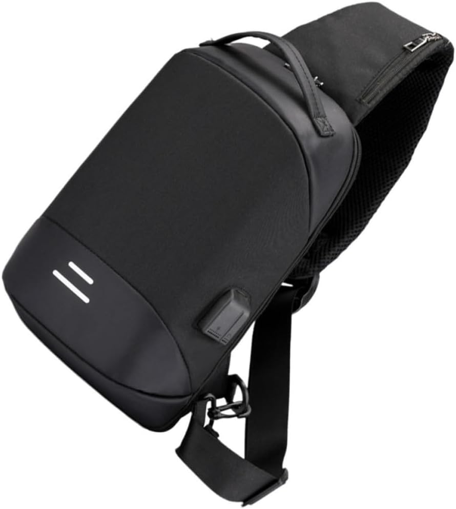 Men Chest Bag with USB Charging Interface, Oxford Fabric Black