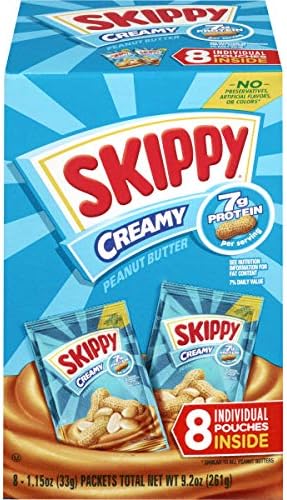 SKIPPY Creamy Peanut Butter Individual Squeeze Packs, 9.2 Ounce, (8 Pouches, Pack of 8)