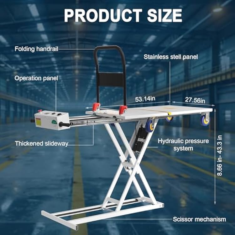 48V 10A Electric Hydraulic Lift Trolley Truck - 551 LBS Capacity Folding Material Elevator, Hydraulic Platform Truck for Loading/Transporting Goods onto Trucks & Warehouses