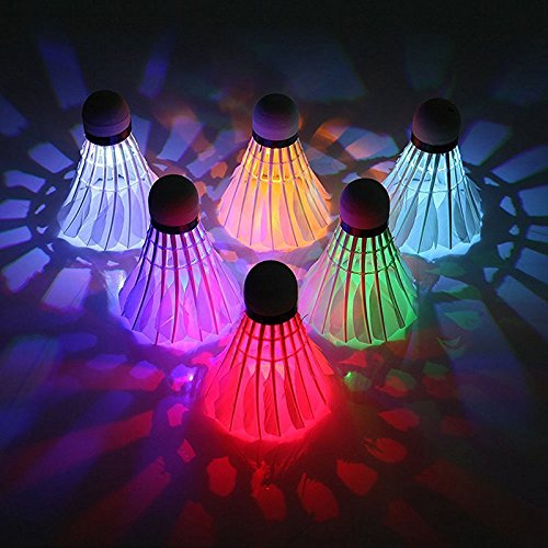 Efly 4Pcs LED Colorful Badminton Shuttlecock Ball Dark Night Glowing Feather Lighting Balls Outdoor Sport Accessories