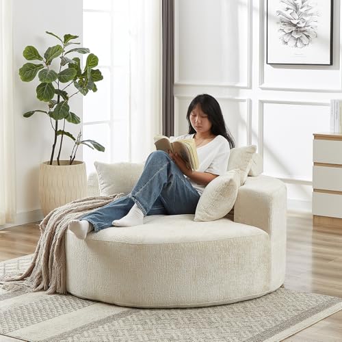 Sillón Chenille Redondo Beige Plegable