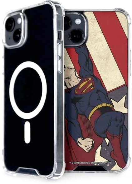 Skinit Phone Case Compatible with MagSafe iPhone 15 - Officially Licensed DC Comics Superman Vintage Pose American Flag Design
