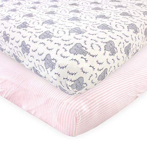 Image of Touched by Nature Unisex Baby and Toddler Organic Cotton Crib Sheet, Girl Elephant, One Size