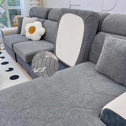 Funda de Cojín Asiento Sofá Individuales Fundas Cojines Sofa Impermeable Universales 1/3/2/4 Plazas Ajustables Antiarañazos Gatos Jacquard Fundas para Cojines de Sofa ,DarkgrayD-2-seater-X（95-135cm)