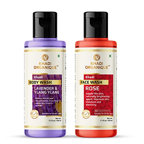 Image of Khadi Organique Lavender & Ylang Ylang Body Wash With Rose Face Wash Combo Pack