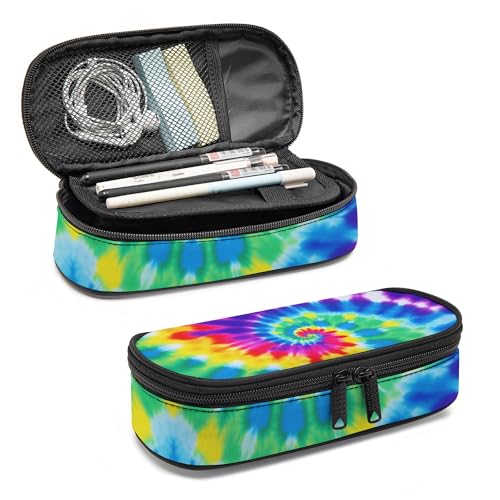 Image of Tiedye Pencil Case, Large Capacity Pen Pencil Case for Boys Girls Teen, Kids 3 Compartments Multifunction Pencil Box with Zipper Organizer, Pencil Pouch for Back to School Students