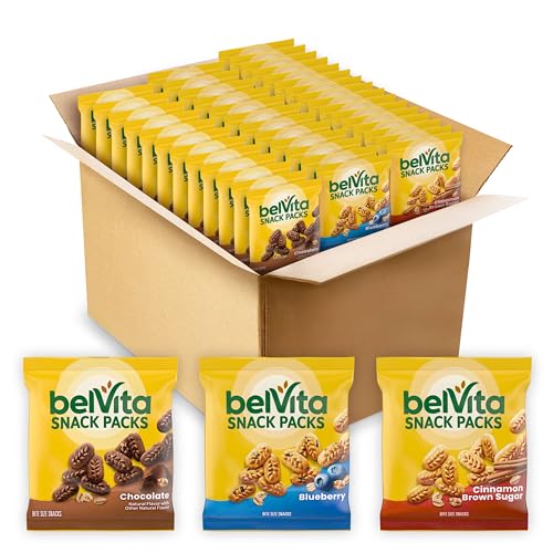 belVita Bite Size Snacks Variety Pack, Blueberry, Chocolate and Cinnamon Brown Sugar Crunchy Bites, 40 Snack Packs