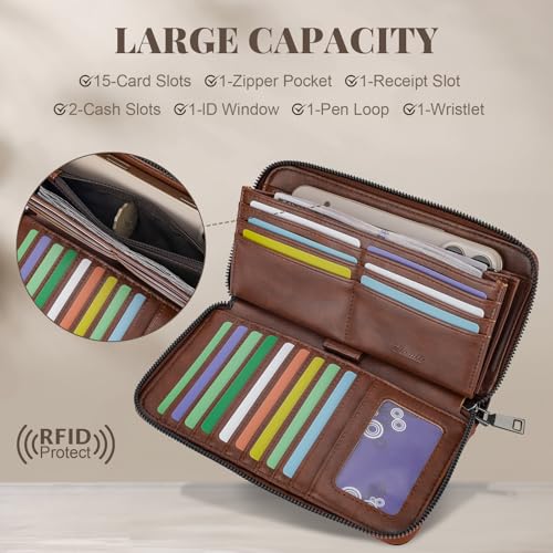 Womens Wallet Rfid Embossed Vegan Leather Multi Card Slots Wallets Large Capacity Wristlet Travel Purse for Women3