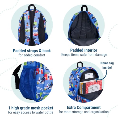 Image of Wildkin 15 Inch Backpack for Kids, Heroes | Ages 5-10, padded straps, side water bottle pocket - coordinates with matching Wildkin lunch boxes and water bottles