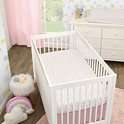 Image of NoJo Happy Days Multicolored Rainbows and Suns 100% Cotton Nursery Fitted Crib Sheet.