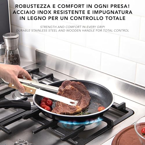 IPEA Pinze da Cucina in Acciaio Inox con Manici in Legno - Design Innovativo - Pinza Professionale per Barbecue, Carne, Pasta, Bistecche, Buffet - Pinze da Chef Resistenti al Calore - 36 cm - immagine 3