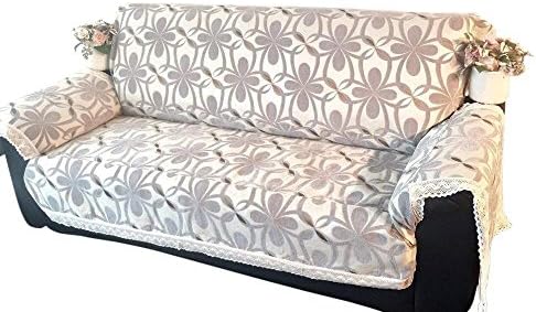 Ofit Quality Grey Chenille with Cotton Lace Sofa Throw Slipcovers Furniture Protector (Sofa)