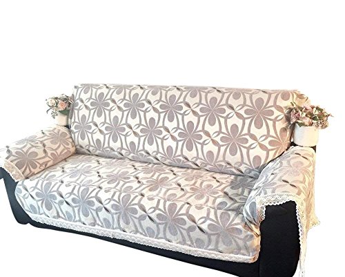 Ofit Quality Grey Chenille With Cotton Lace Sofa Throw Slipcovers Furniture Protector (Sofa) #TOP21